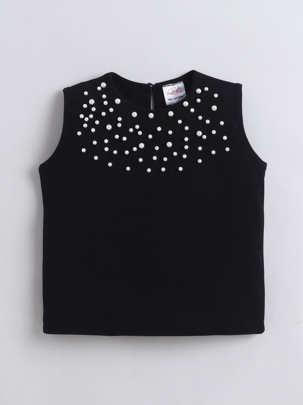 Sleeveless Girls Top Pearl Embellished Blouse, Kids Casual Outfit, Party Top - Black