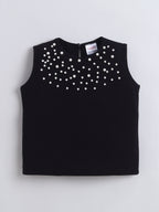 Sleeveless Girls Top Pearl Embellished Blouse, Kids Casual Outfit, Party Top - Black