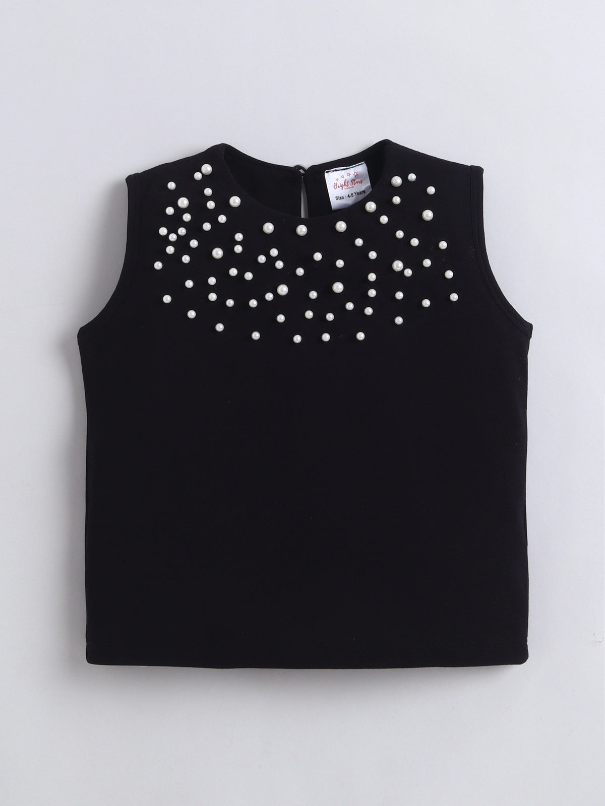 Sleeveless Girls Top Pearl Embellished Blouse, Kids Casual Outfit, Party Top - Black