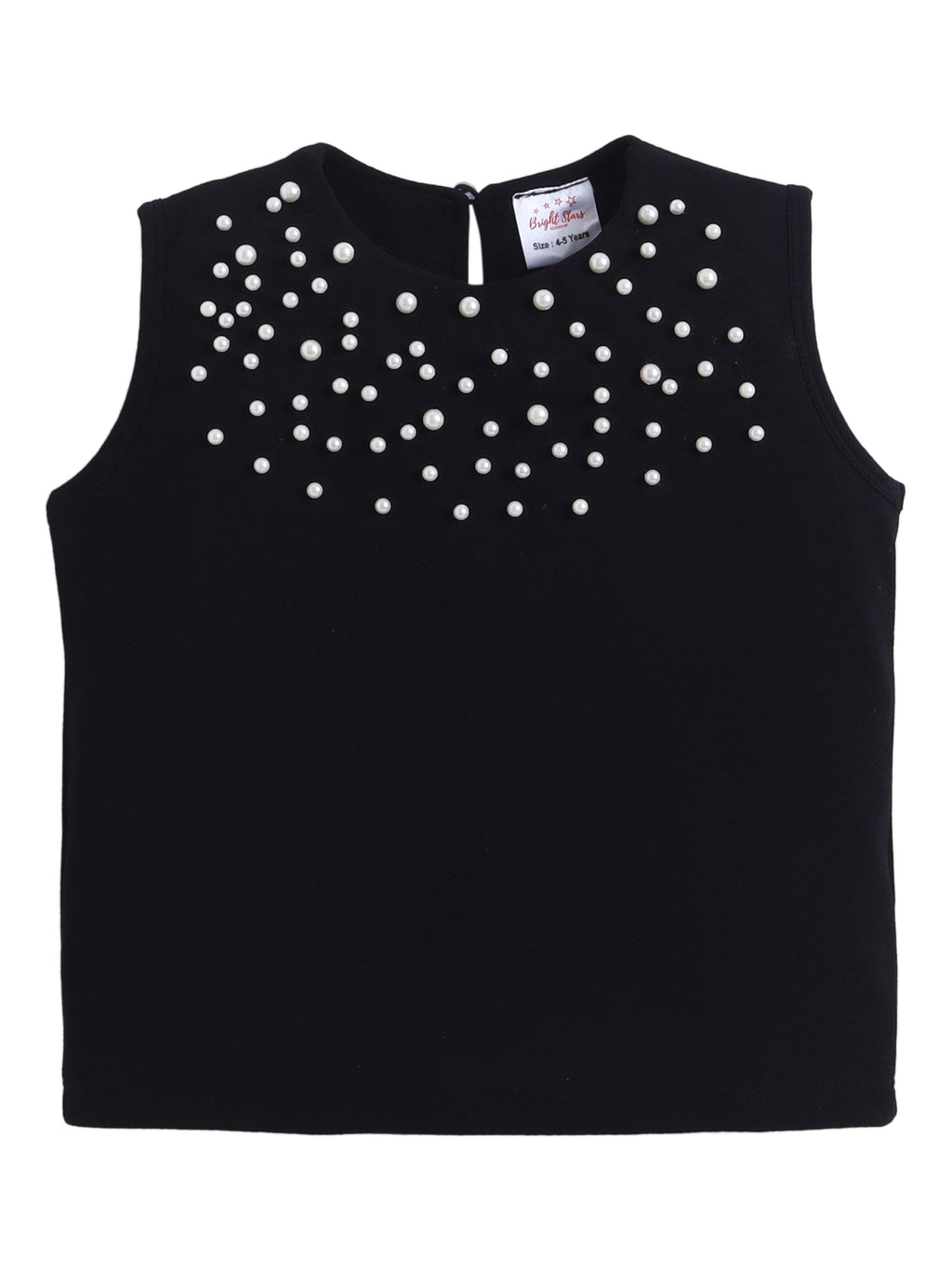 Sleeveless Girls Top Pearl Embellished Blouse, Kids Casual Outfit, Party Top - Black