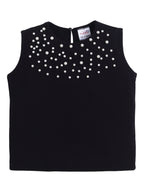 Sleeveless Girls Top Pearl Embellished Blouse, Kids Casual Outfit, Party Top - Black