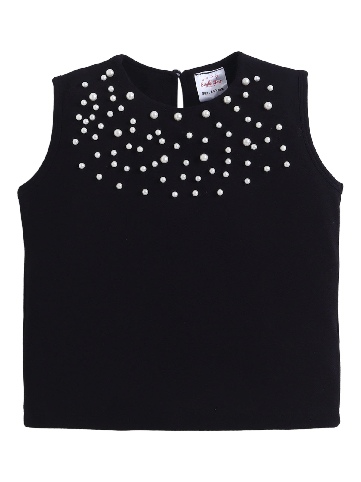 Sleeveless Girls Top Pearl Embellished Blouse, Kids Casual Outfit, Party Top - Black