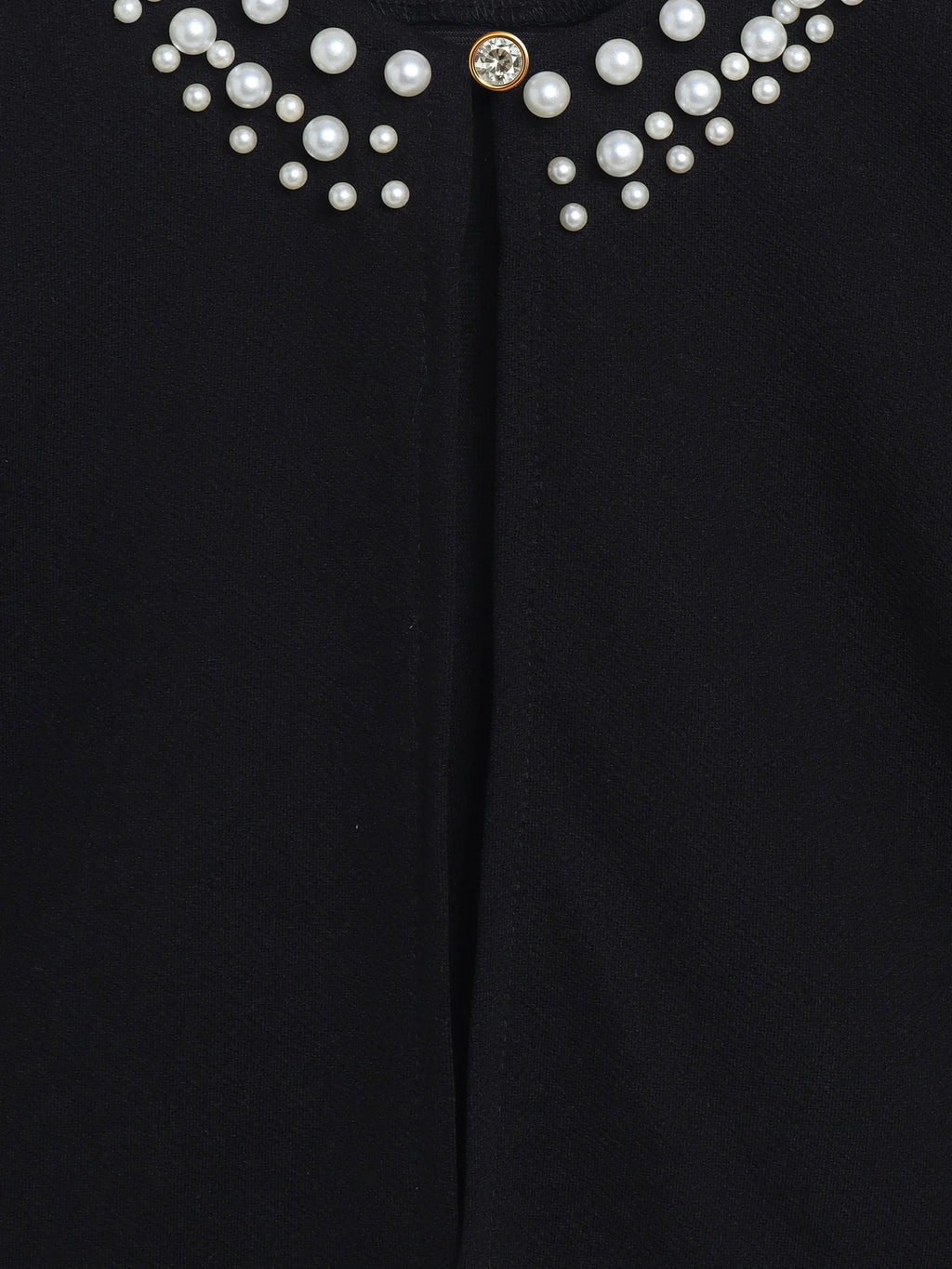 Girl's Black Pearl-Embellished Long Sleeve Shrug, Ruched Design