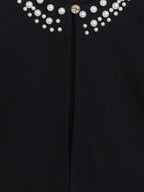 Girl's Black Pearl-Embellished Long Sleeve Shrug, Ruched Design