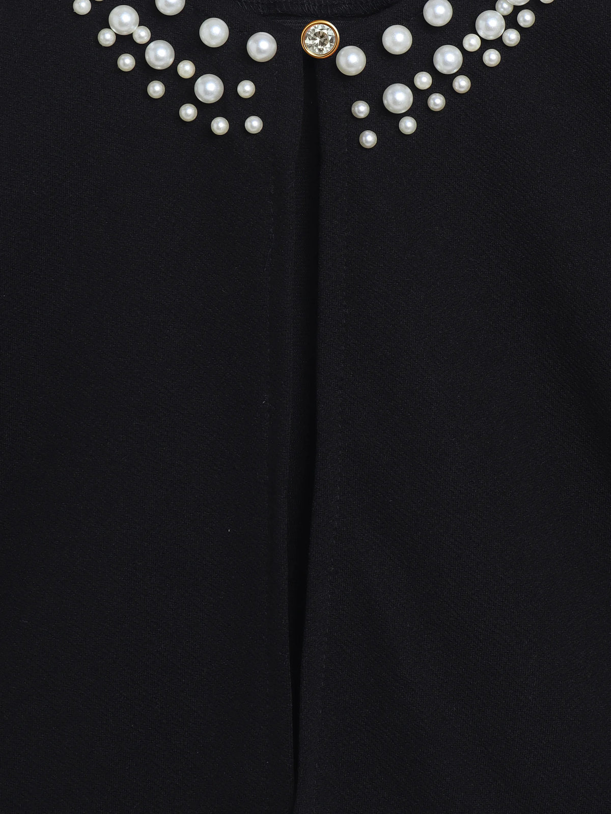 Girl's Black Pearl-Embellished Long Sleeve Shrug, Ruched Design