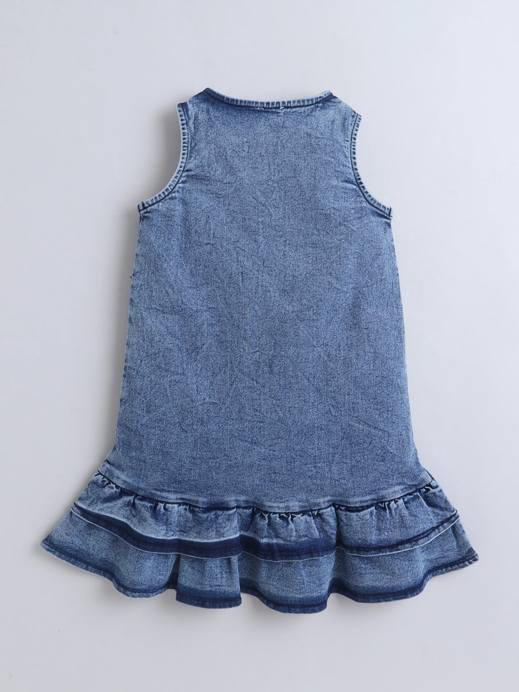 Girls Denim Singlet A-Line Dress With Butterfly Embroider Summer Casual Frock