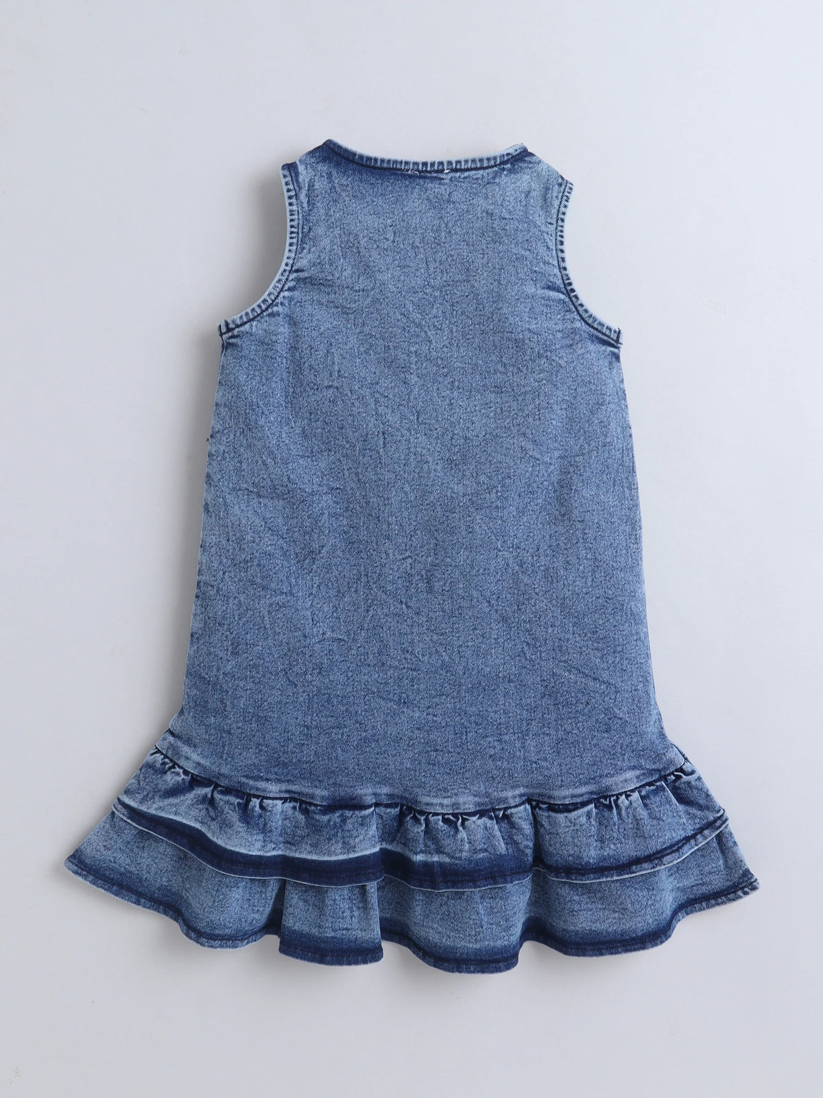 Girls Denim Singlet A-Line Dress With Butterfly Embroider Summer Casual Frock