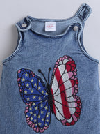 Girls Denim Singlet A-Line Dress With Butterfly Embroider Summer Casual Frock