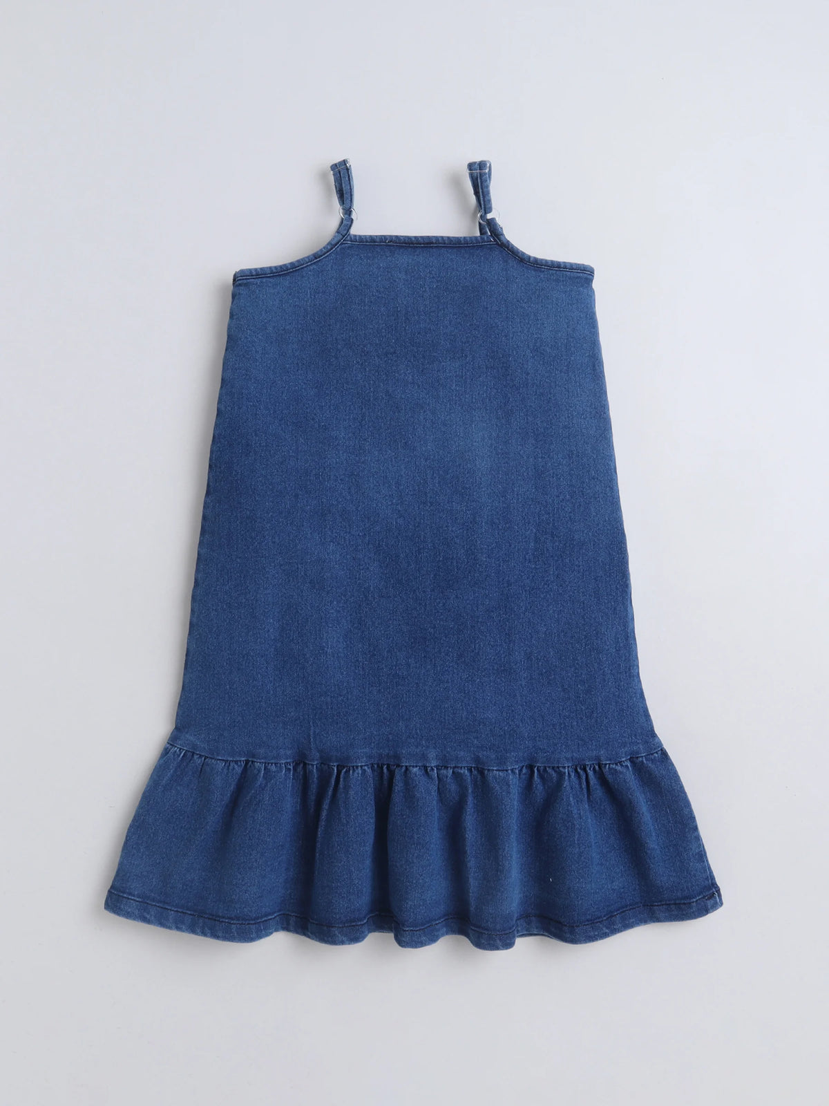 Girls Denim Strap Dress with Satin Bow Detailing, Sleeveless A-Line Summer Frock