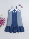 Girls Denim Strap Dress with Satin Bow Detailing, Sleeveless A-Line Summer Frock