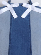 Girls Denim Strap Dress with Satin Bow Detailing, Sleeveless A-Line Summer Frock