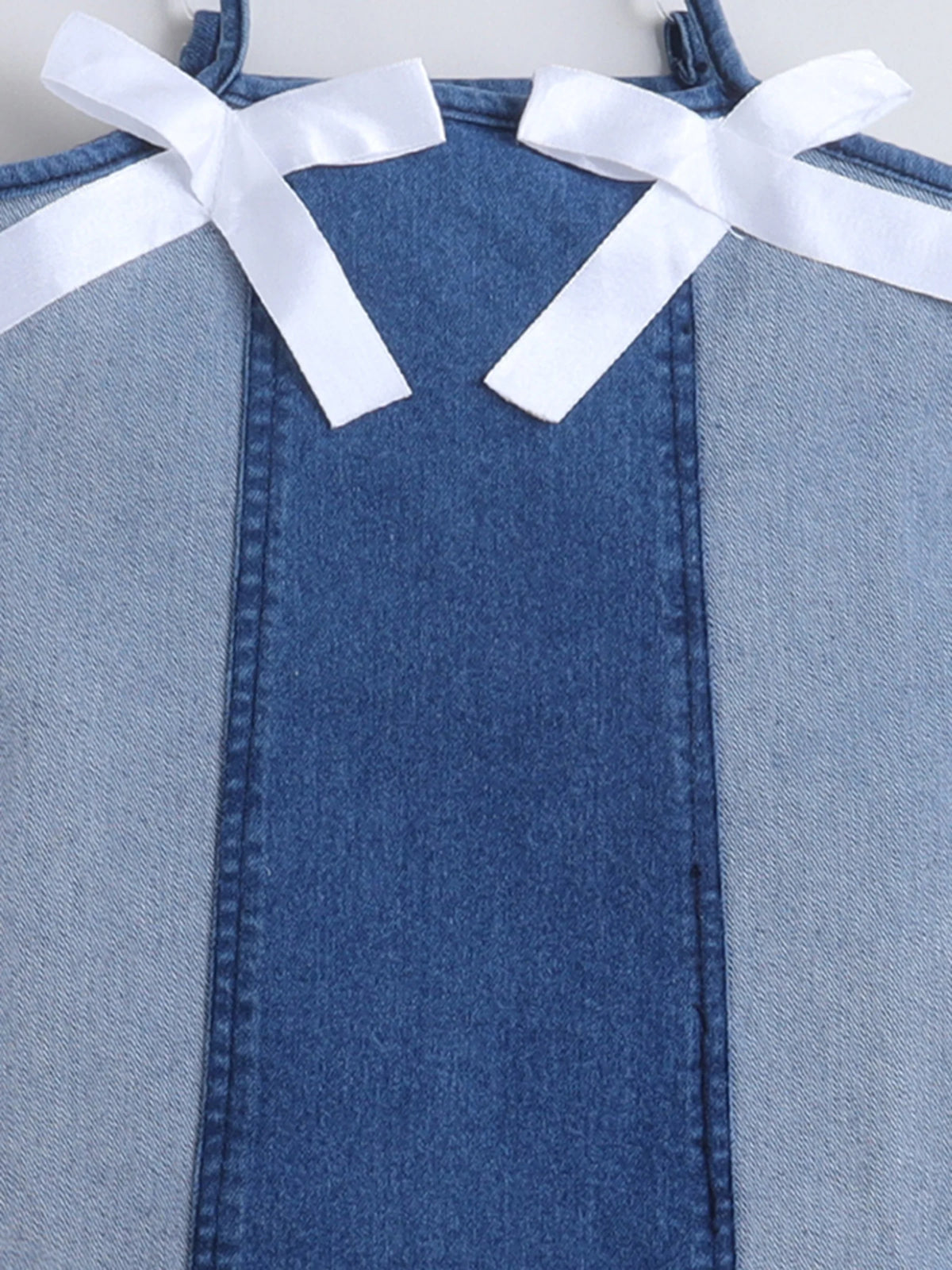 Girls Denim Strap Dress with Satin Bow Detailing, Sleeveless A-Line Summer Frock