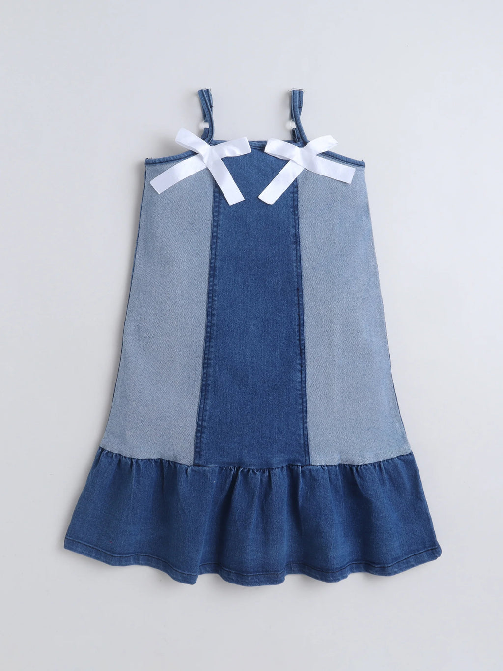 Girls Denim Strap Dress with Satin Bow Detailing, Sleeveless A-Line Summer Frock
