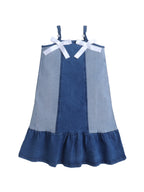 Girls Denim Strap Dress with Satin Bow Detailing, Sleeveless A-Line Summer Frock