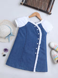 Bright Stars KIDSWEAR Cotton Assymetric Look Cold Shoulder Dress- Blue