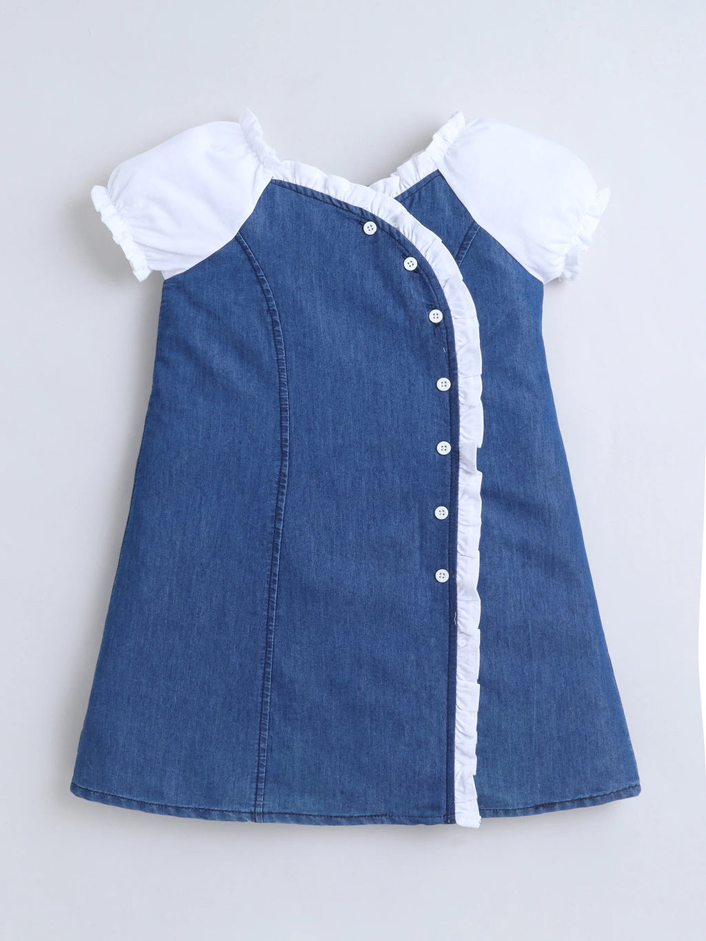 Bright Stars KIDSWEAR Cotton Assymetric Look Cold Shoulder Dress- Blue