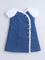 Bright Stars KIDSWEAR Cotton Assymetric Look Cold Shoulder Dress- Blue