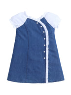Bright Stars KIDSWEAR Cotton Assymetric Look Cold Shoulder Dress- Blue