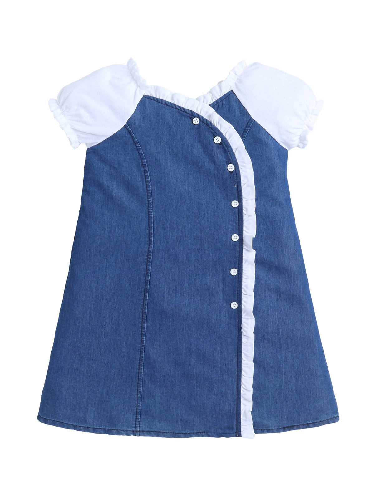Bright Stars KIDSWEAR Cotton Assymetric Look Cold Shoulder Dress- Blue