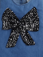 Bright Stars KIDSWEAR Denim Big Sequins Bow A-Line Dress - Blue