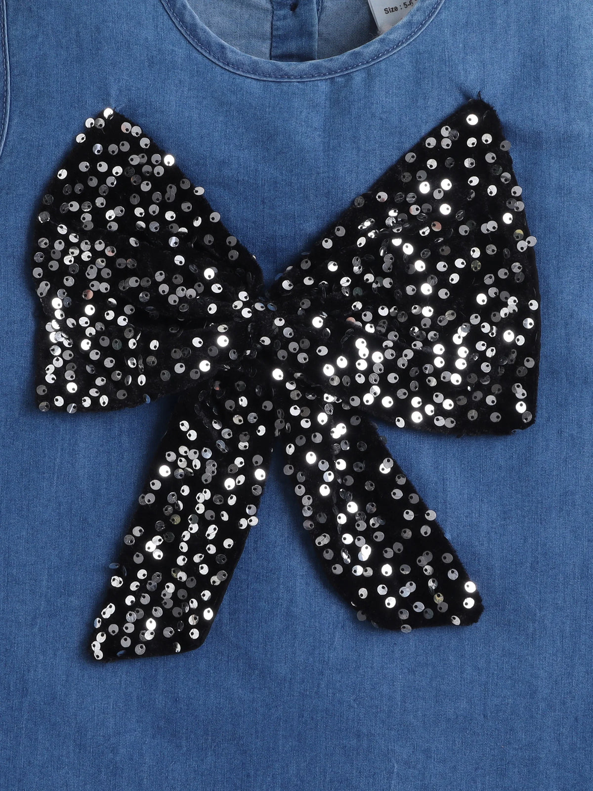 Bright Stars KIDSWEAR Denim Big Sequins Bow A-Line Dress - Blue