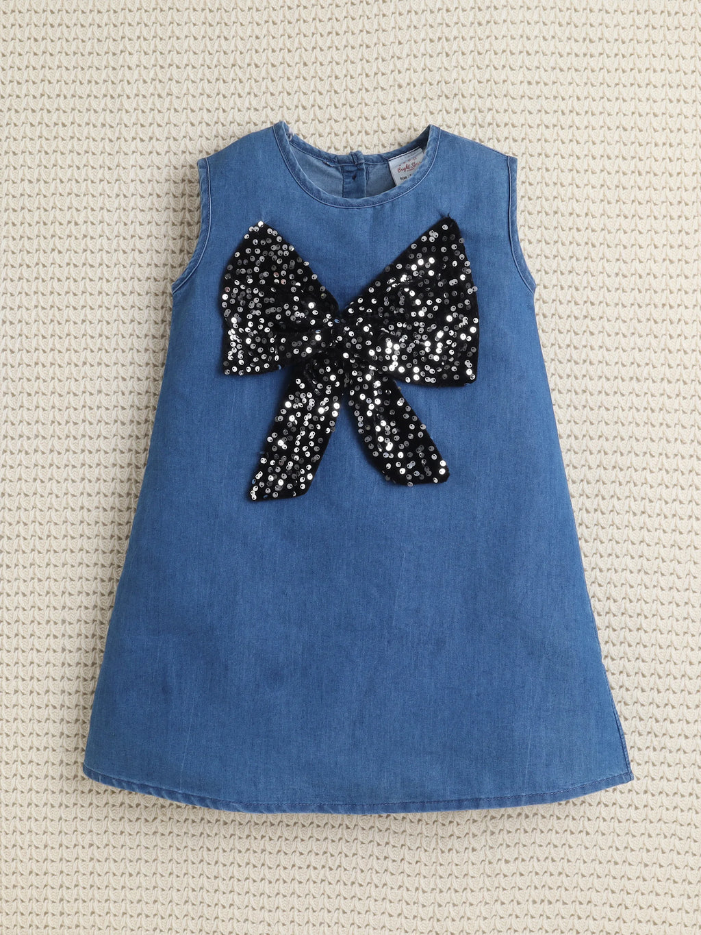 Bright Stars KIDSWEAR Denim Big Sequins Bow A-Line Dress - Blue
