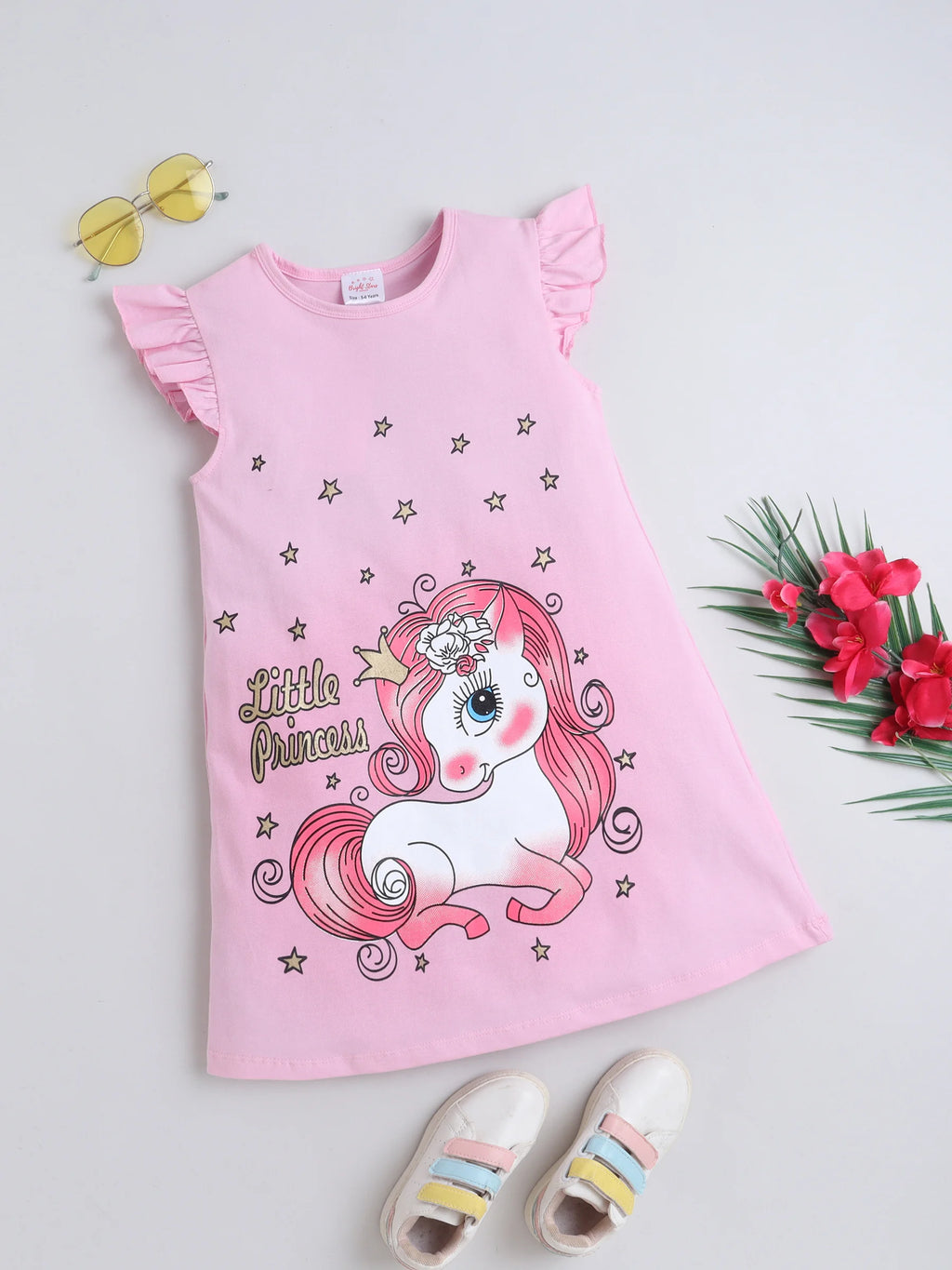 Girls Dress Soft Cotton Unicorn Printed  Casual Outings & All-Day Comfort Dress