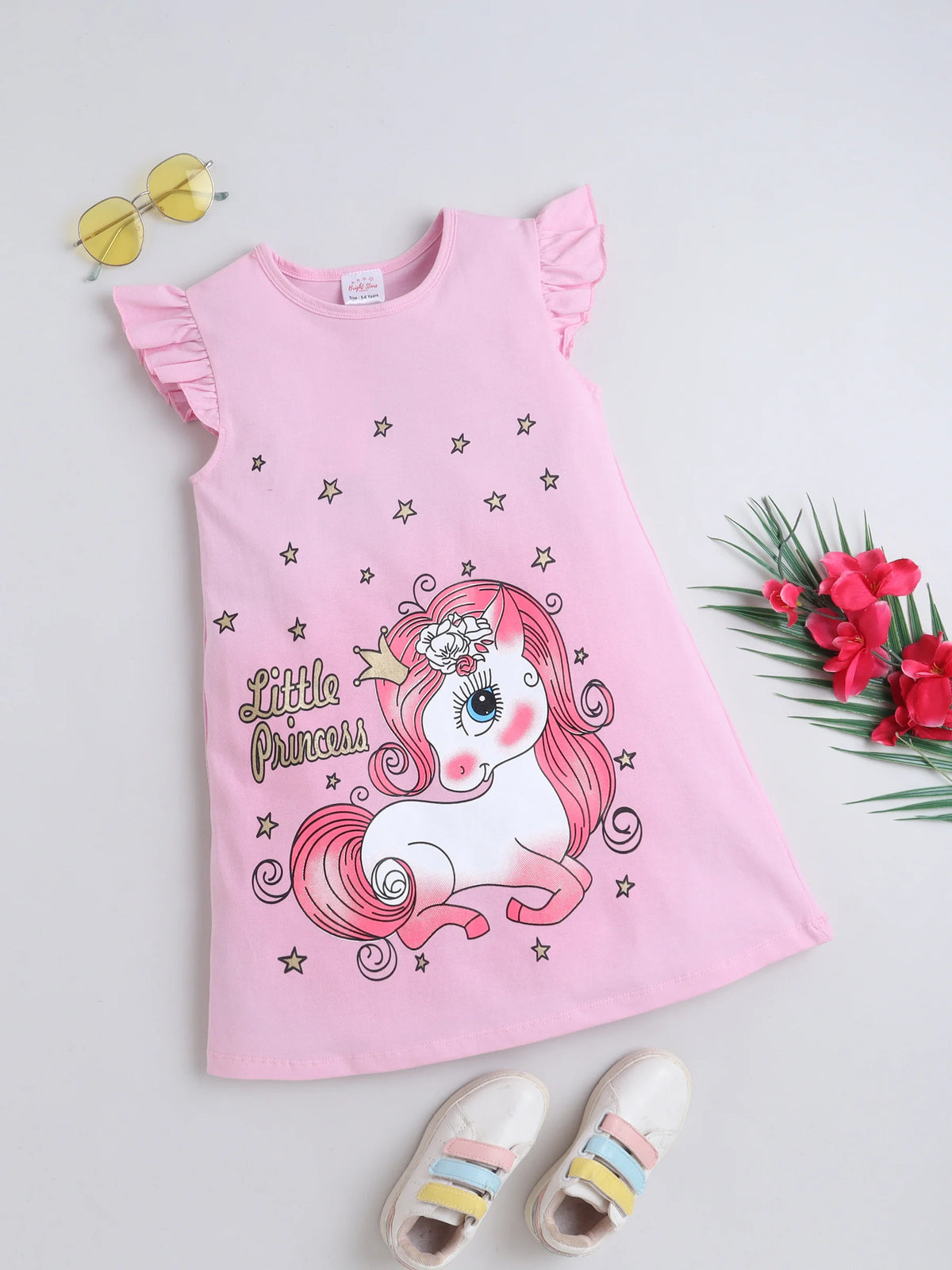 Girls Dress Soft Cotton Unicorn Printed  Casual Outings & All-Day Comfort Dress