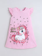 Girls Dress Soft Cotton Unicorn Printed  Casual Outings & All-Day Comfort Dress