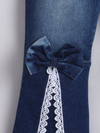 Girls Top & Denim Jeans Co-ord Set, Beaded Top with Lace Flared Jeans Clothing Set