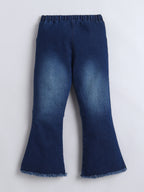 Girls Top & Denim Jeans Co-ord Set, Beaded Top with Lace Flared Jeans Clothing Set