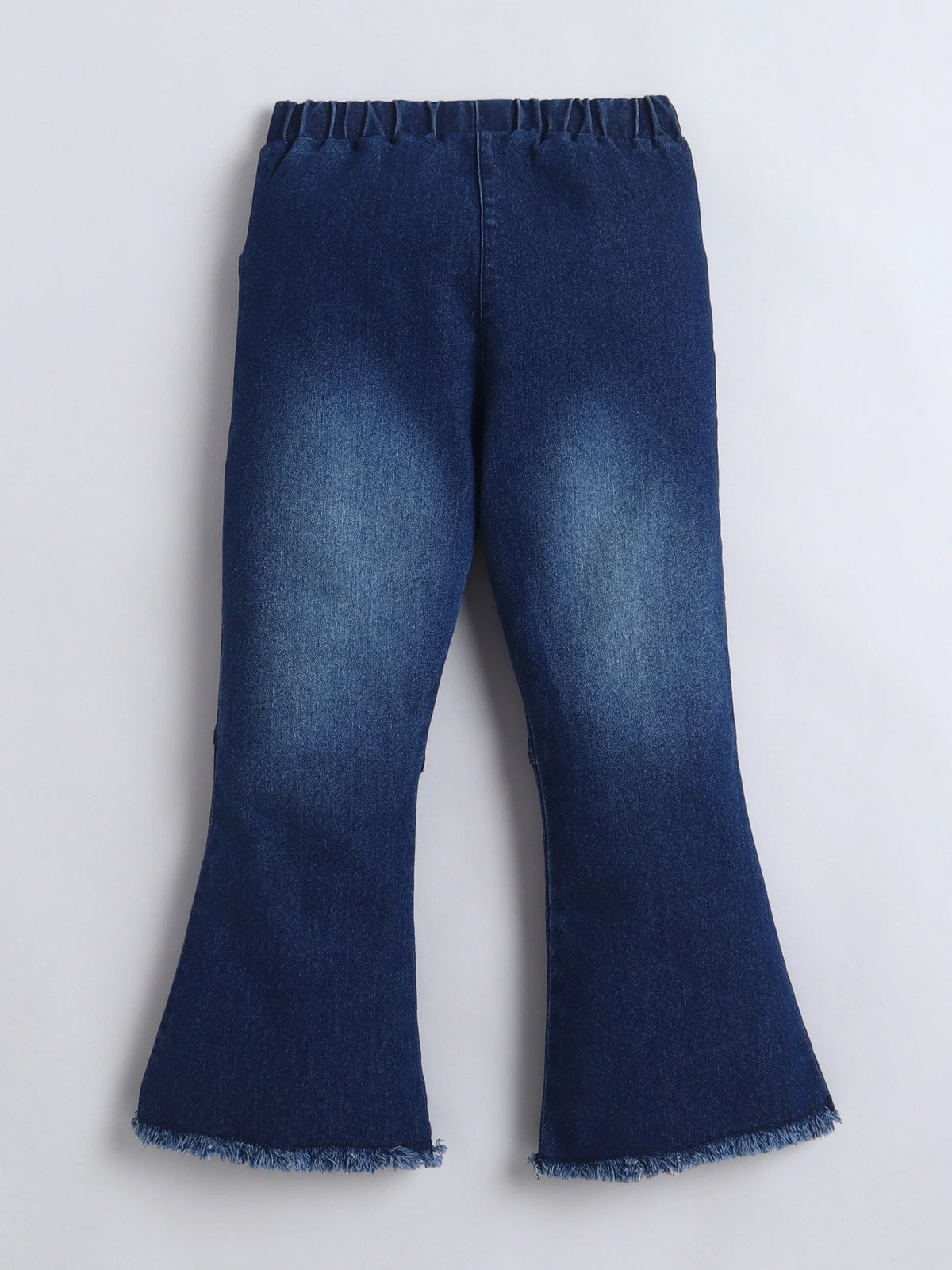 Girls Top & Denim Jeans Co-ord Set, Beaded Top with Lace Flared Jeans Clothing Set