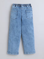 Girls Woven Cotton Blend Denim Jeans with Graphic Embroidery & Elasticated Waist ‚Äì Blue