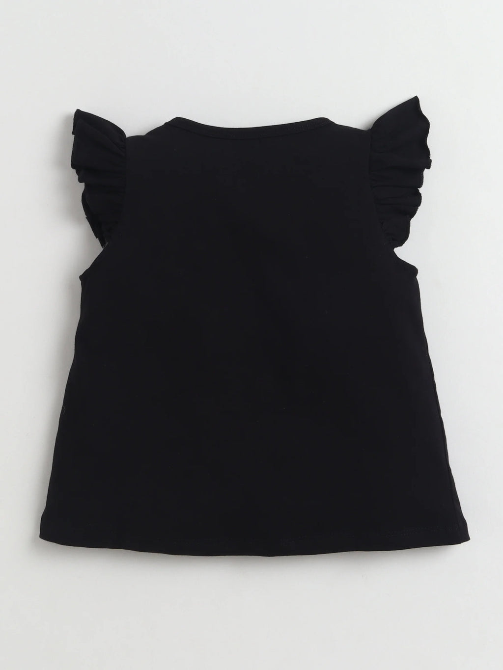 Girls Cotton Co-ord Set Ruffle Sleeve Top & Denim Fray Shorts Clothing Set, Stylish Casual Outfit