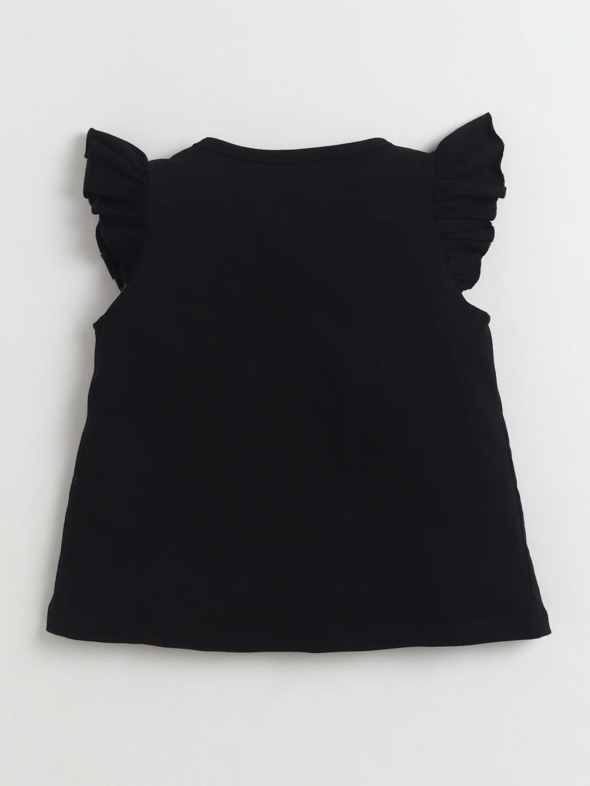 Girls Cotton Co-ord Set Ruffle Sleeve Top & Denim Fray Shorts Clothing Set, Stylish Casual Outfit