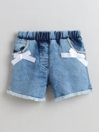 Girls Cotton Co-ord Set Ruffle Sleeve Top & Denim Fray Shorts Clothing Set, Stylish Casual Outfit