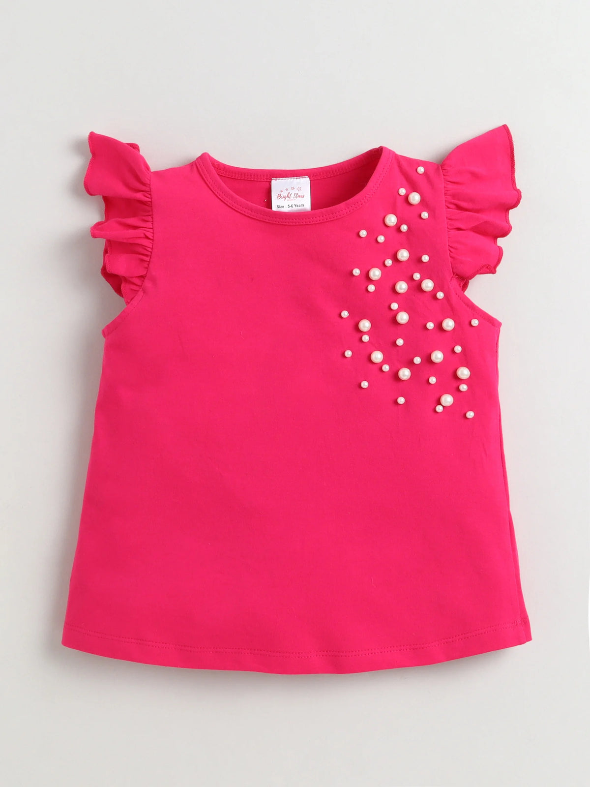 Girls Cotton Co-ord Set Ruffle Sleeve Top & Denim Fray Shorts Clothing Set, Stylish Casual Outfit