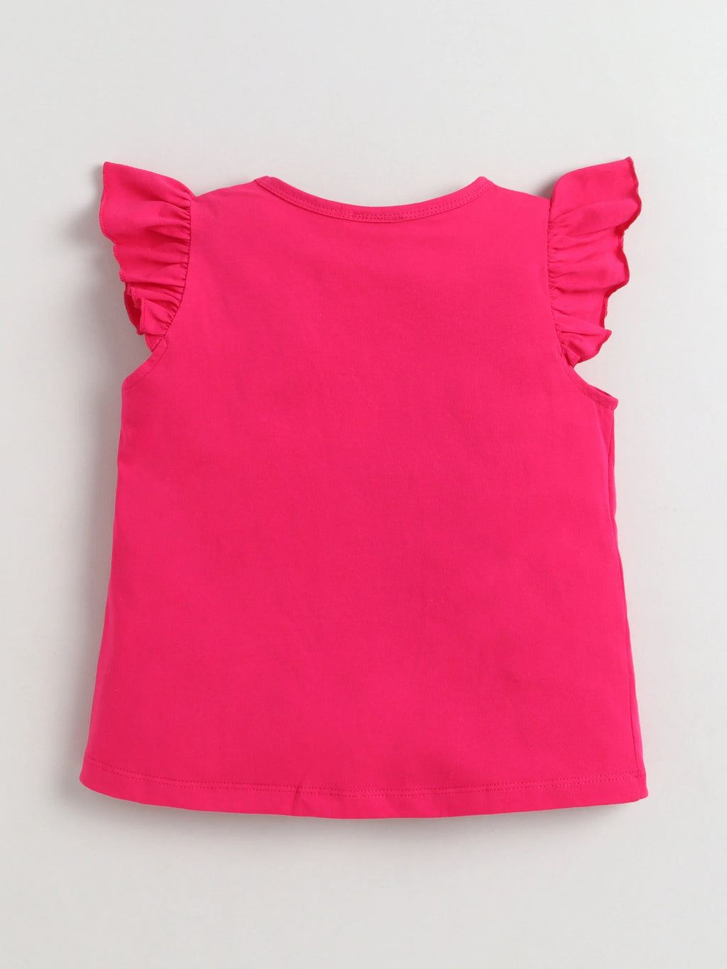 Girls Cotton Co-ord Set Ruffle Sleeve Top & Denim Fray Shorts Clothing Set, Stylish Casual Outfit