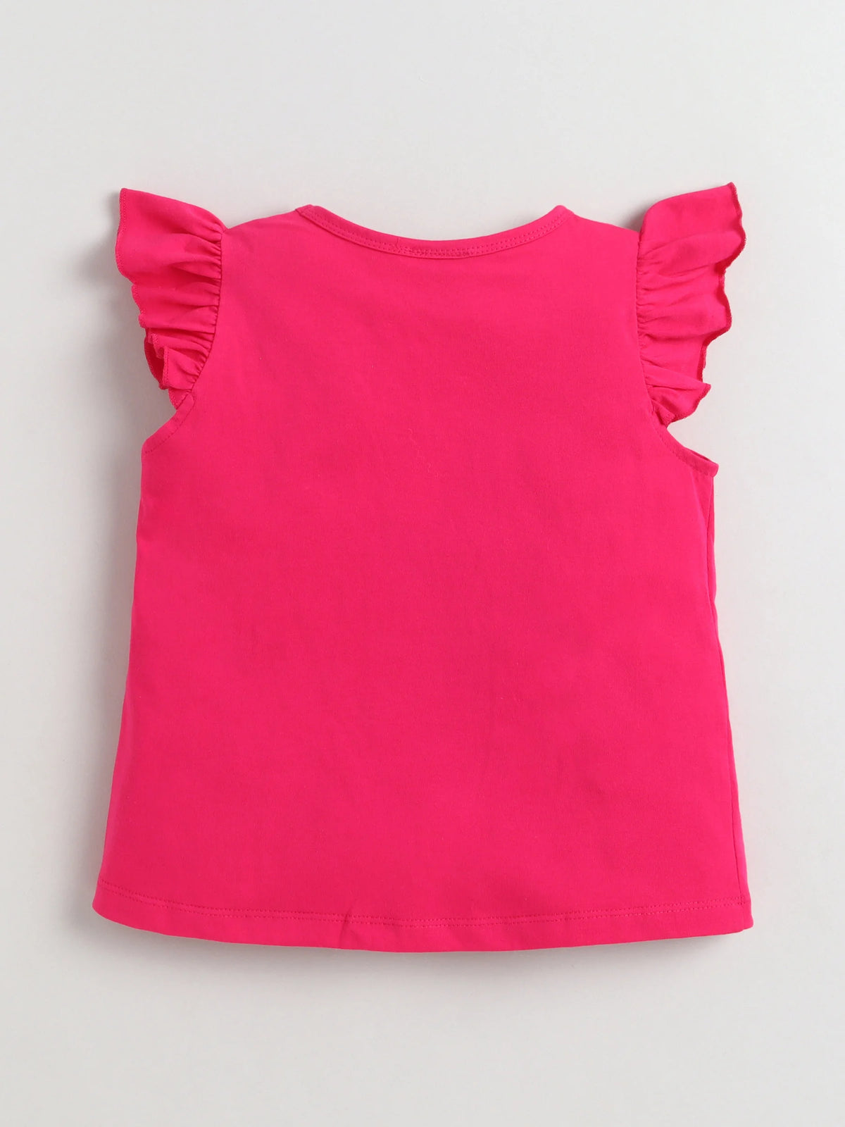 Girls Cotton Co-ord Set Ruffle Sleeve Top & Denim Fray Shorts Clothing Set, Stylish Casual Outfit
