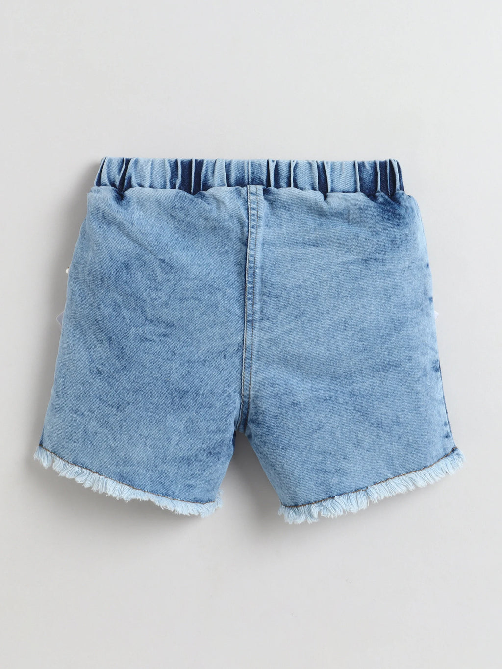 Girls Cotton Co-ord Set Ruffle Sleeve Top & Denim Fray Shorts Clothing Set, Stylish Casual Outfit