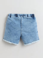 Girls Cotton Co-ord Set Ruffle Sleeve Top & Denim Fray Shorts Clothing Set, Stylish Casual Outfit