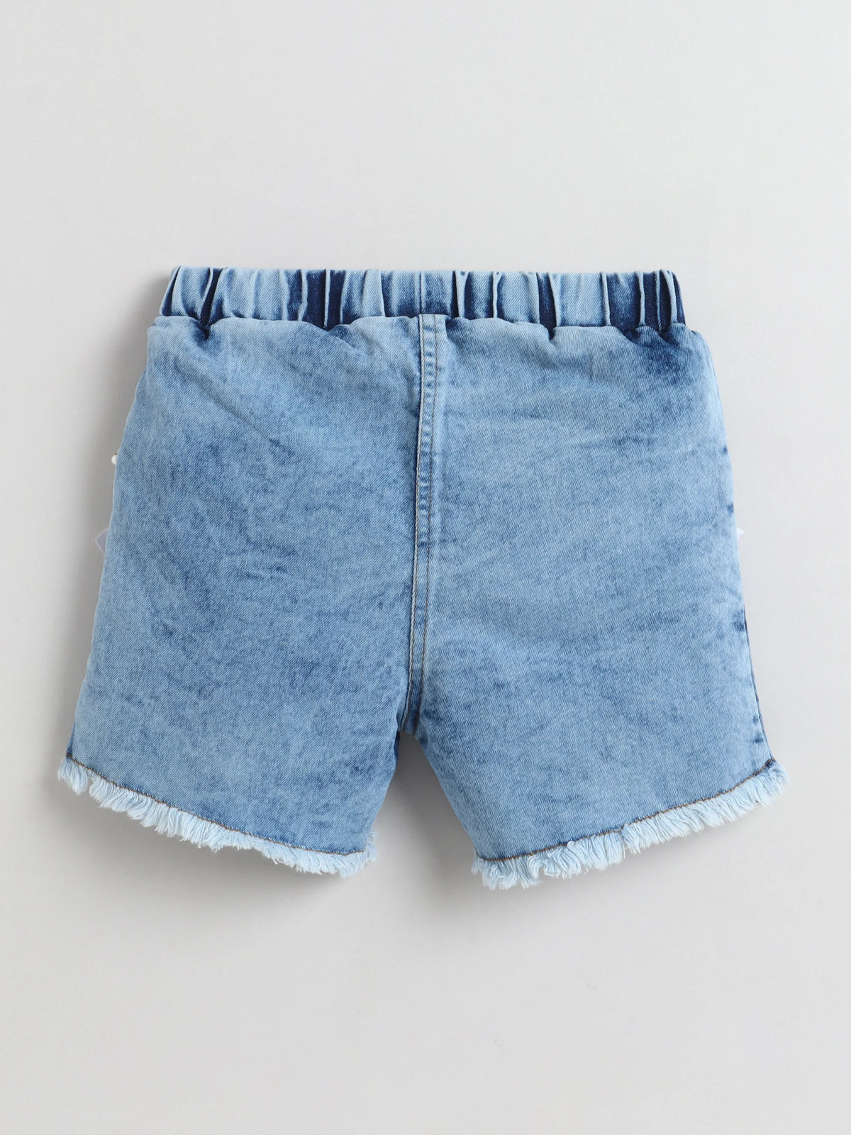 Girls Cotton Co-ord Set Ruffle Sleeve Top & Denim Fray Shorts Clothing Set, Stylish Casual Outfit