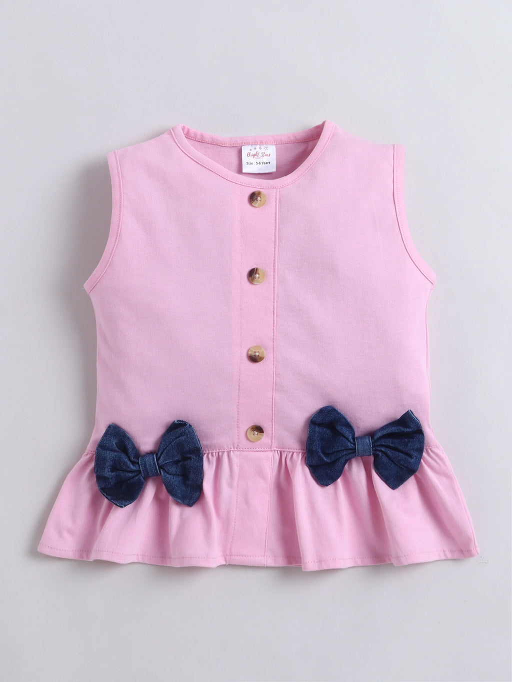 Girls Co-ord Set Cotton Top  Cloud Washed Denim Rabbit-Embroidered Shorts Clothing Set - Trial Product