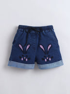 Girls Co-ord Set Cotton Top  Cloud Washed Denim Rabbit-Embroidered Shorts Clothing Set - Trial Product