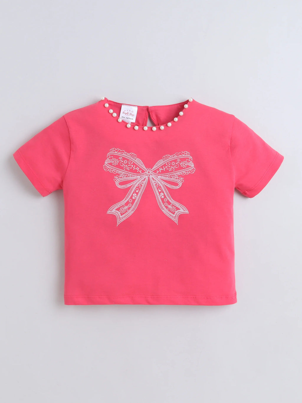 Girls Embellished Cotton Bow Print Tee Top & Flared Denim Shorts Co-Ord Set
