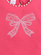 Girls Embellished Cotton Bow Print Tee Top & Flared Denim Shorts Co-Ord Set