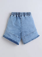 Girls Embellished Cotton Bow Print Tee Top & Flared Denim Shorts Co-Ord Set