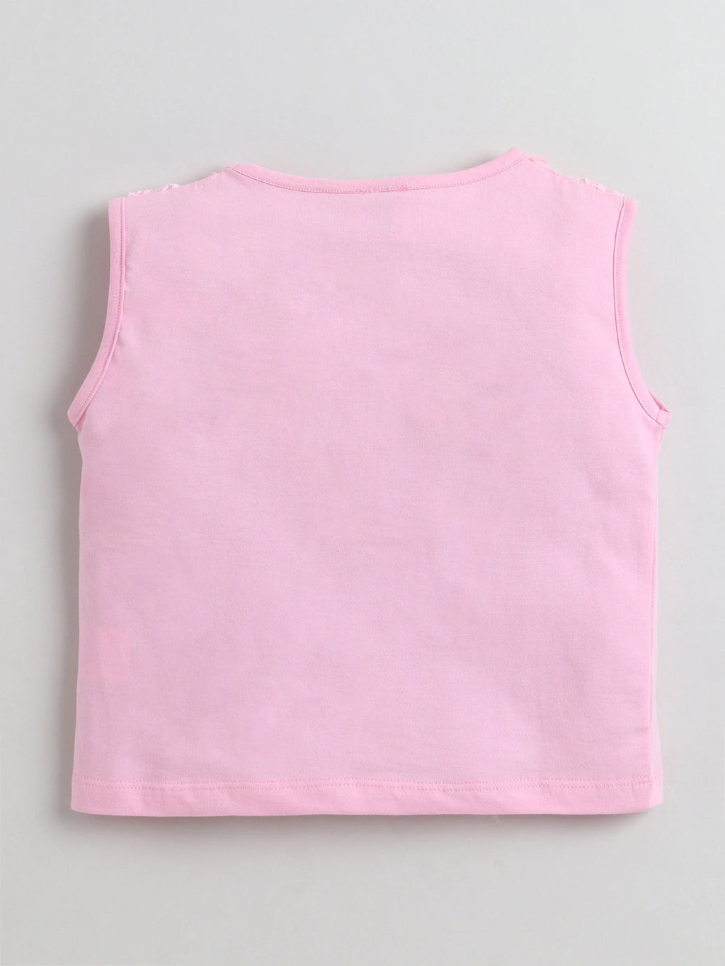 Bright Stars KIDSWEAR Cotton Single Jersey Lace Detailing Tshirt With Pleated Denim Skirt Set - Pink