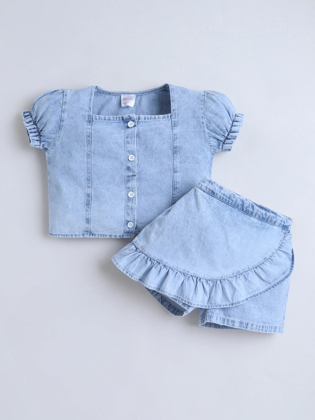 Girls Top & Skort Co-ord Set, Puff Sleeve Wrap Skort Party & Casual Clothing Set