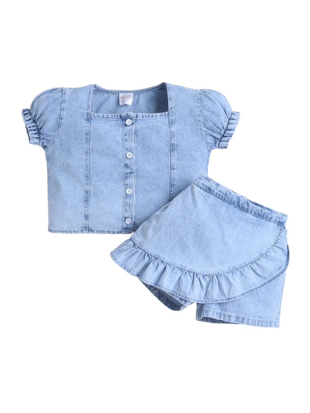 Girls Top & Skort Co-ord Set, Puff Sleeve Wrap Skort Party & Casual Clothing Set